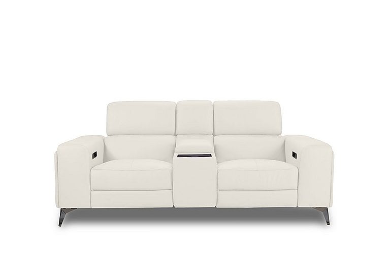 Action Leather 2 Seater Power Recliner Media Sofa with Power Storage Arms - White
