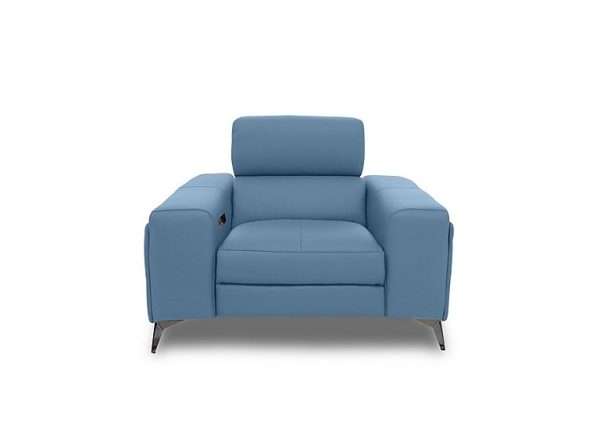 Action Leather Power Recliner Armchair with Power Storage Arm  Blu | Bed Sava