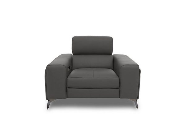 Action Leather Power Recliner Armchair with Power Storage Arm  Grey | Bed Sava