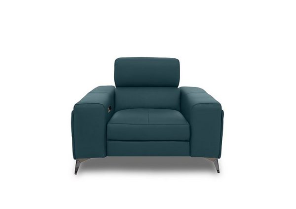 Action Leather Power Recliner Armchair with Power Storage Arm  Midnight Jade | Bed Sava