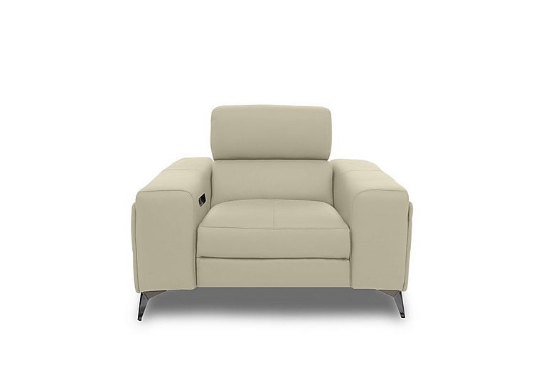 Action Leather Power Recliner Armchair with Power Storage Arm - Natural Sand