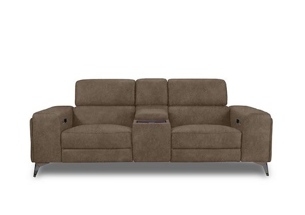 Action Fabric 3 Seater Power Recliner Media Sofa  Classic Brown | Bed Sava