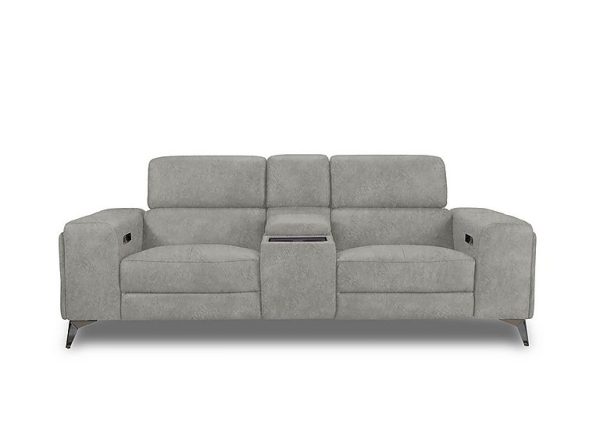 Action Fabric 3 Seater Power Recliner Media Sofa  Marble Light Grey | Bed Sava