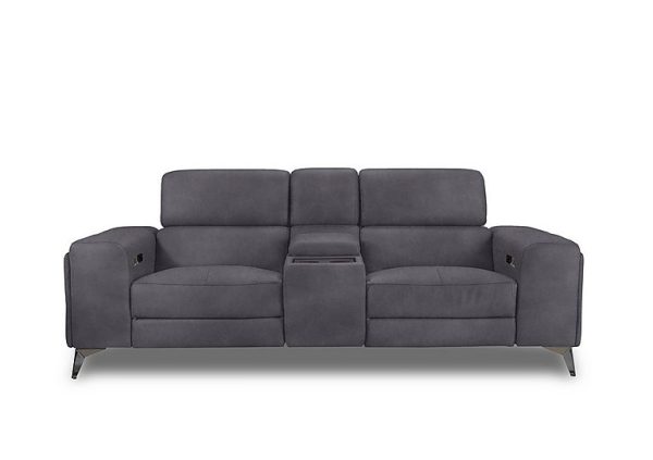 Action Fabric 3 Seater Power Recliner Media Sofa  Nappa Grey | Bed Sava