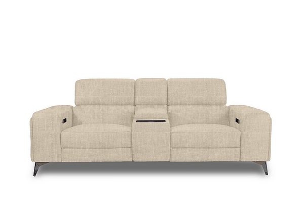 Action Fabric 3 Seater Power Recliner Media Sofa  Weave Oatmeal | Bed Sava