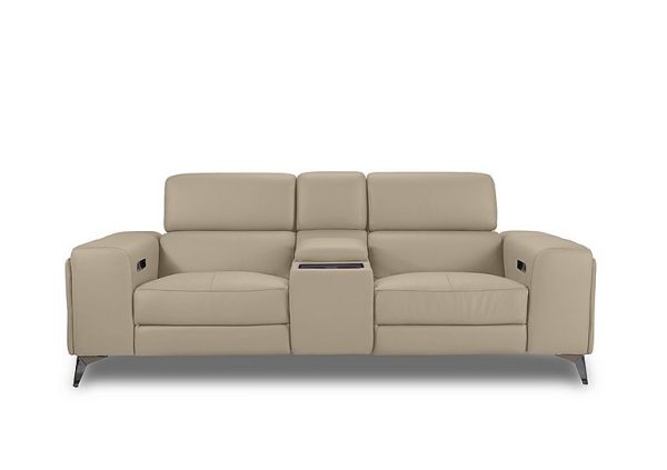 Action Leather 3 Seater Power Recliner Media Sofa  Dacota Pebble | Bed Sava