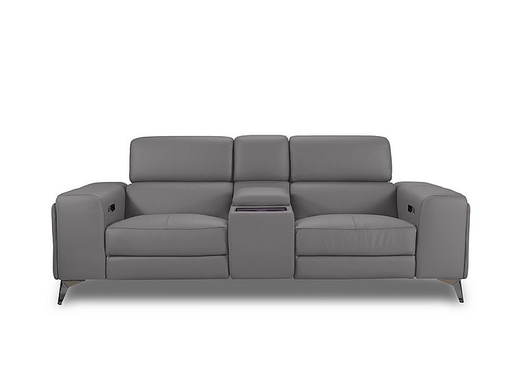 Action Leather 3 Seater Power Recliner Media Sofa - Natural Ash