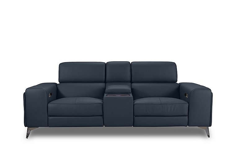 Action Leather 3 Seater Power Recliner Media Sofa - Natural Milled Navy