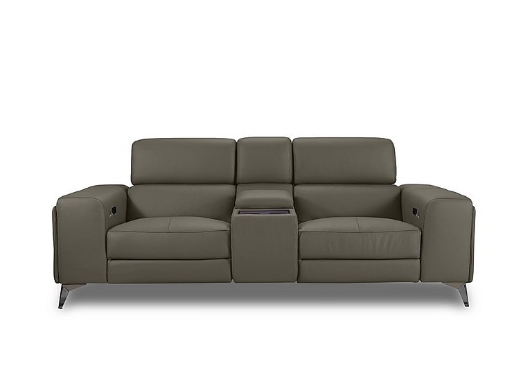 Action Leather 3 Seater Power Recliner Media Sofa - Natural Olive
