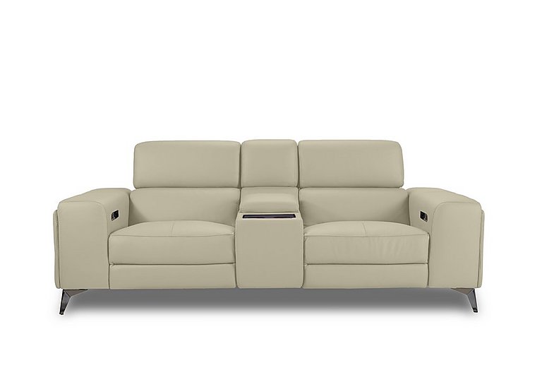 Action Leather 3 Seater Power Recliner Media Sofa - Natural Sand