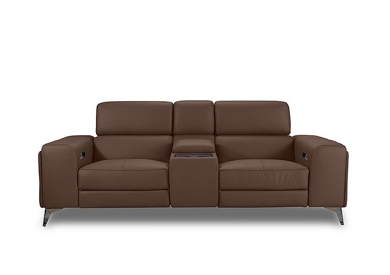 Action Leather 3 Seater Power Recliner Media Sofa - Roast