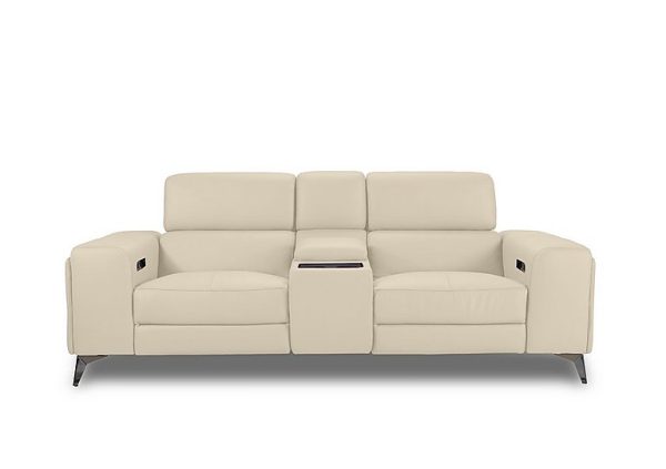 Action Leather 3 Seater Power Recliner Media Sofa  Stone | Bed Sava