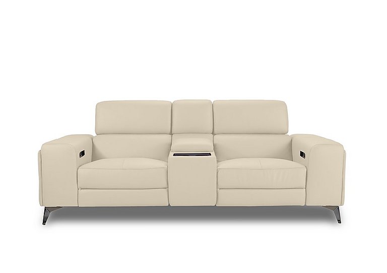 Action Leather 3 Seater Power Recliner Media Sofa - Stone