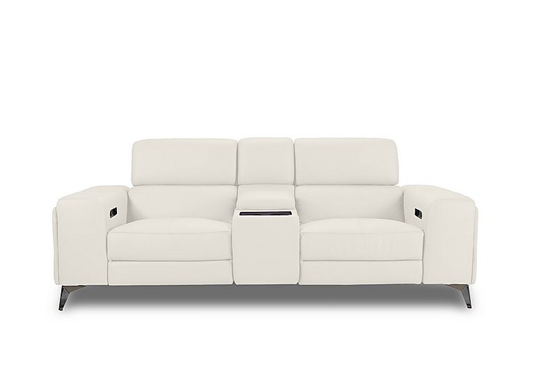 Action Leather 3 Seater Power Recliner Media Sofa - White