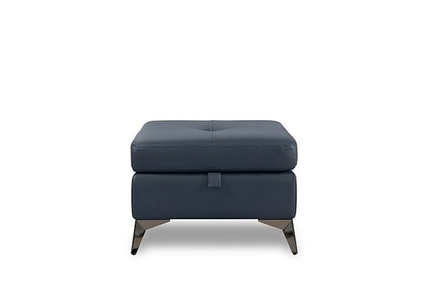 Action Leather Storage Footstool  Natural Milled Navy | Bed Sava