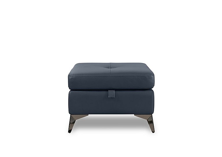 Action Leather Storage Footstool - Natural Milled Navy