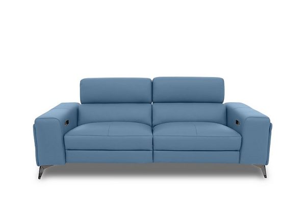 Action Leather 3 Seater Power Recliner Sofa with Power Storage Arms  Blu | Bed Sava