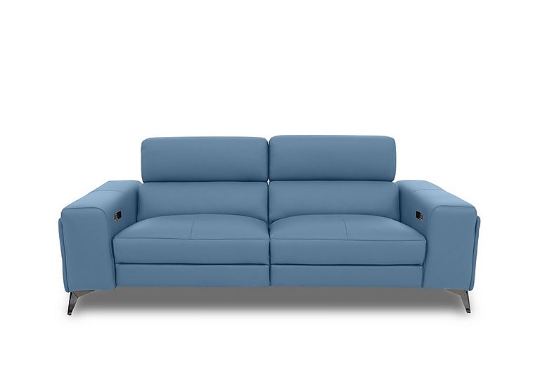 Action Leather 3 Seater Power Recliner Sofa with Power Storage Arms  Blu | Bed Sava