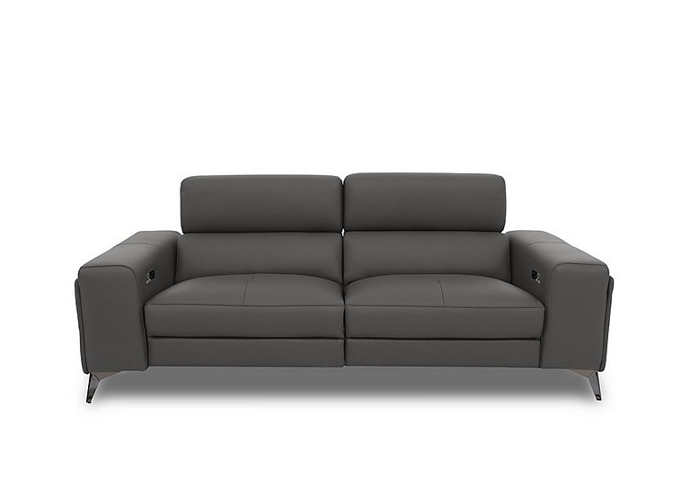 Action Leather 3 Seater Power Recliner Sofa with Power Storage Arms  Grey | Bed Sava