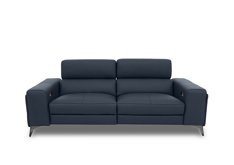 Action Leather 3 Seater Power Recliner Sofa with Power Storage Arms  Natural Milled Navy | Bed Sava