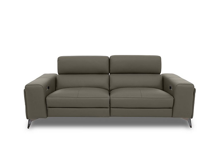 Action Leather 3 Seater Power Recliner Sofa with Power Storage Arms  Natural Olive | Bed Sava