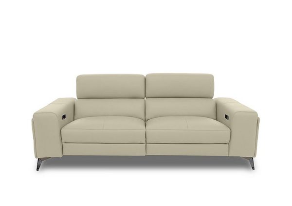 Action Leather 3 Seater Power Recliner Sofa with Power Storage Arms  Natural Sand | Bed Sava