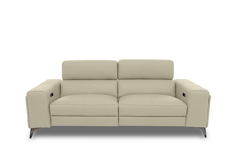 Action Leather 3 Seater Power Recliner Sofa with Power Storage Arms  Natural Sand | Bed Sava