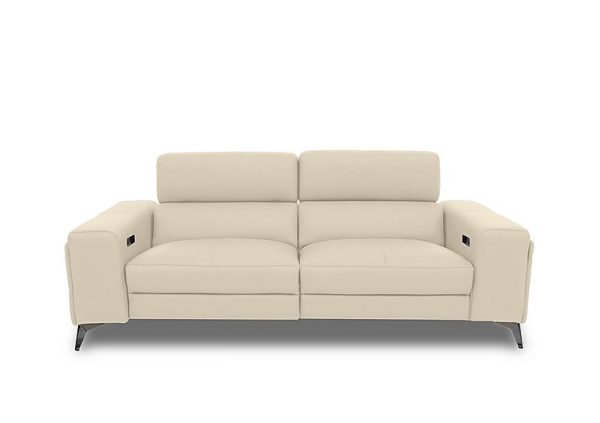 Action Leather 3 Seater Power Recliner Sofa with Power Storage Arms  Stone | Bed Sava