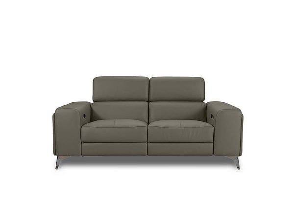 Action Leather 2 Seater Power Recliner Sofa with Power Storage Arms  Natural Olive | Bed Sava