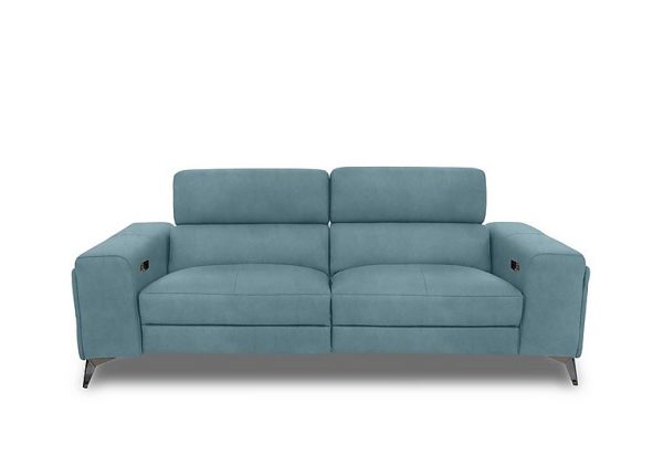 Action Fabric 3 Seater Power Recliner Sofa  Velvet Blu | Bed Sava