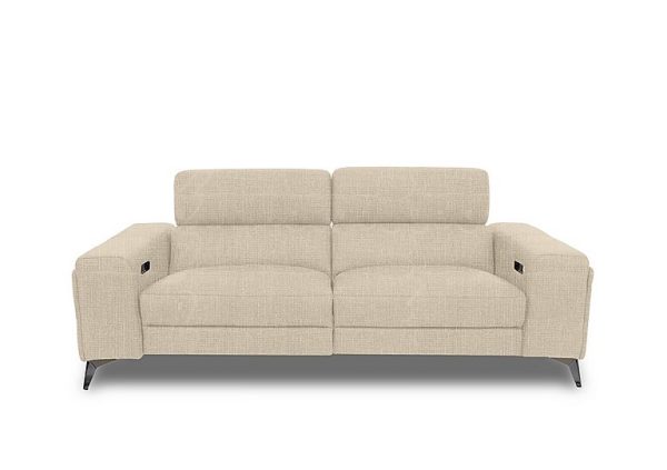Action Fabric 3 Seater Power Recliner Sofa  Weave Oatmeal | Bed Sava