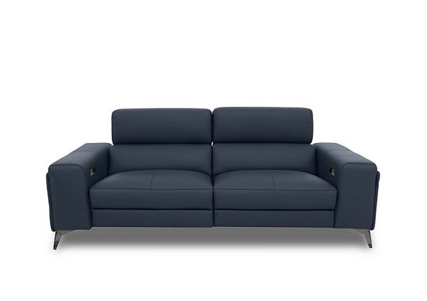 Action Leather 3 Seater Power Recliner Sofa  Natural Milled Navy | Bed Sava