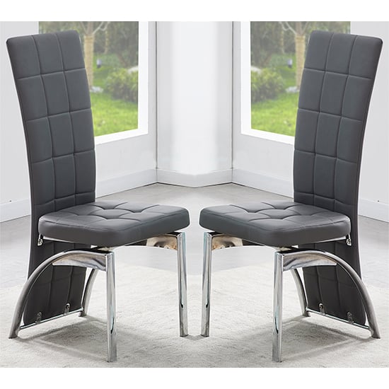 Ravenna Grey Faux Leather Dining Chairs In Pair