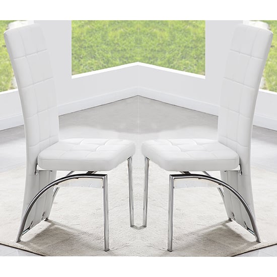 Ravenna White Faux Leather Dining Chairs In Pair