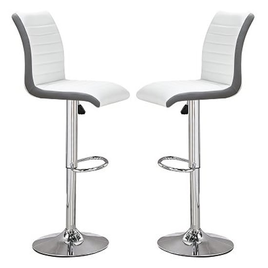 Ritz White And Grey Faux Leather Bar Stools In Pair