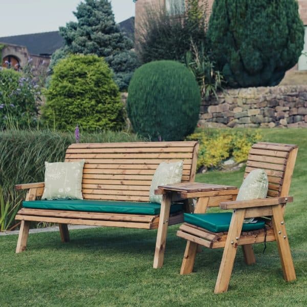 Vail Wooden Garden Angled 3+1 Seater Bench Set In Natural | Bed Sava