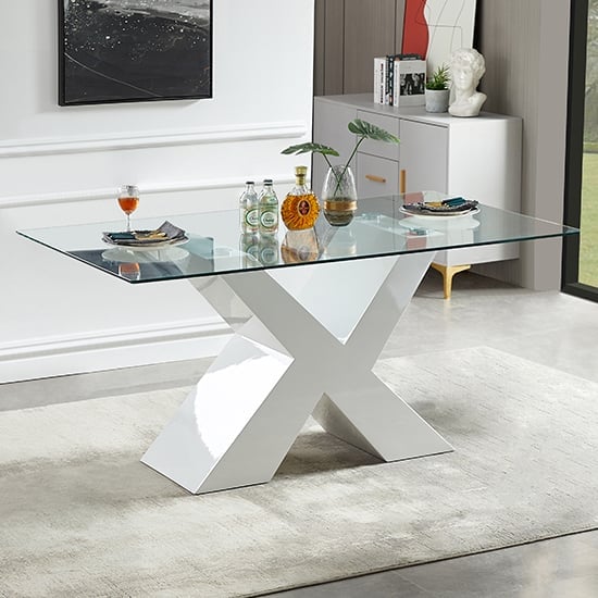 Zanti Clear Glass Dining Table With White High Gloss Base