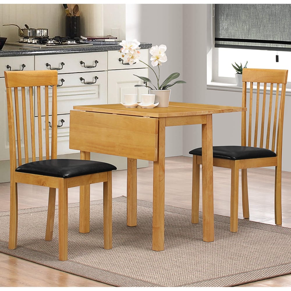 Aalto Wooden Drop Leaf Dining Table With 2 Chairs In Oak | Bed Sava