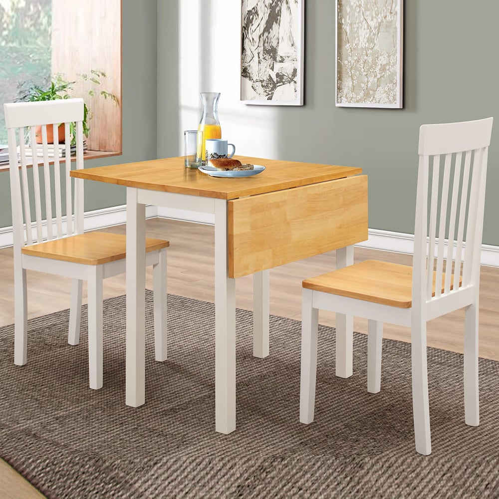 Aalto Wooden Drop Leaf Dining Table With 2 Chairs In White Oak | Bed Sava