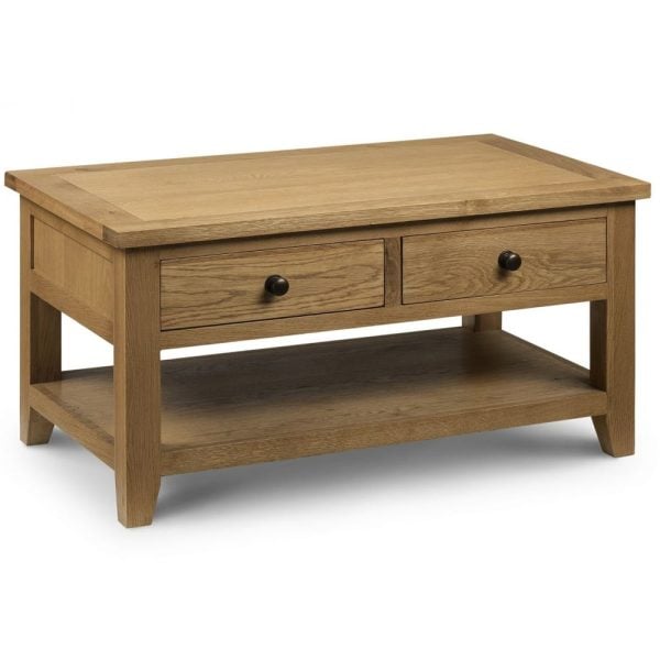 Aaralyn Wooden Coffee Table With 2 Drawers In Waxed Oak | Bed Sava