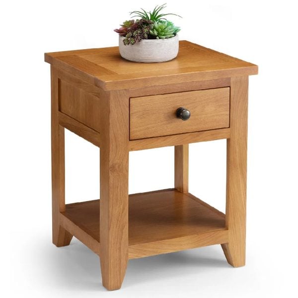 Aaralyn Wooden Lamp Table With 1 Drawer In Oak | Bed Sava