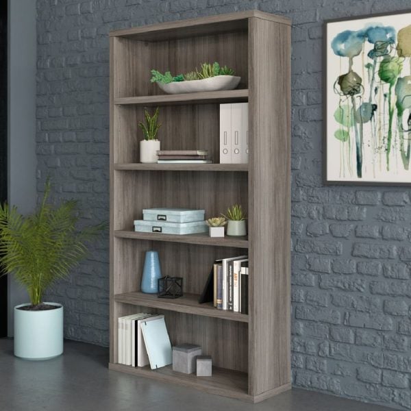 Aberdare Wooden Bookcase With 5 Shelves In Hudson Elm | Bed Sava