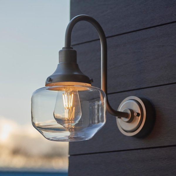 Aberdeen Clear Glass Outdoor Wall Light In Brushed Nickel | Bed Sava