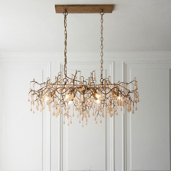 Aberdeen Glass Linear Pendant Ceiling Light In Gold | Bed Sava
