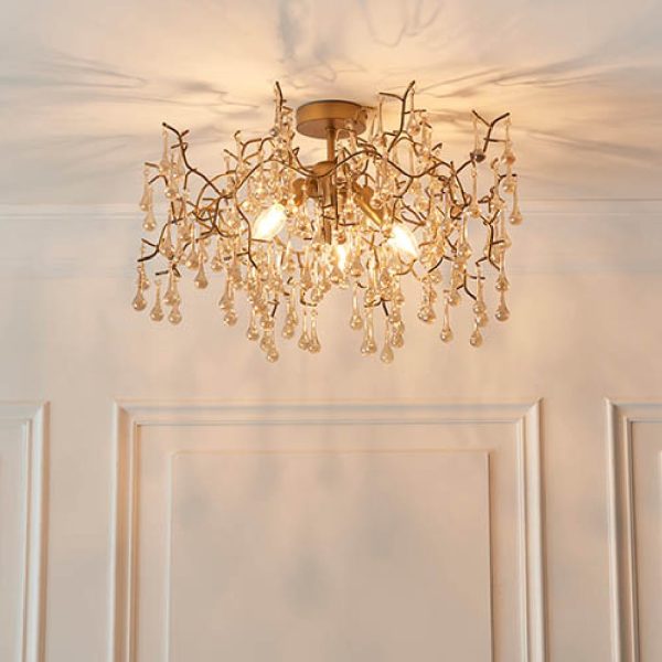 Aberdeen Glass Semi Flush Ceiling Light In Aged Gold | Bed Sava