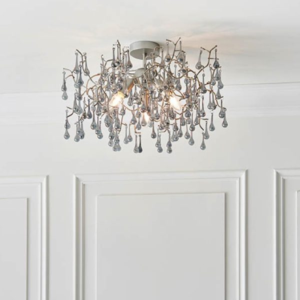 Aberdeen Glass Semi Flush Ceiling Light In Aged Silver | Bed Sava