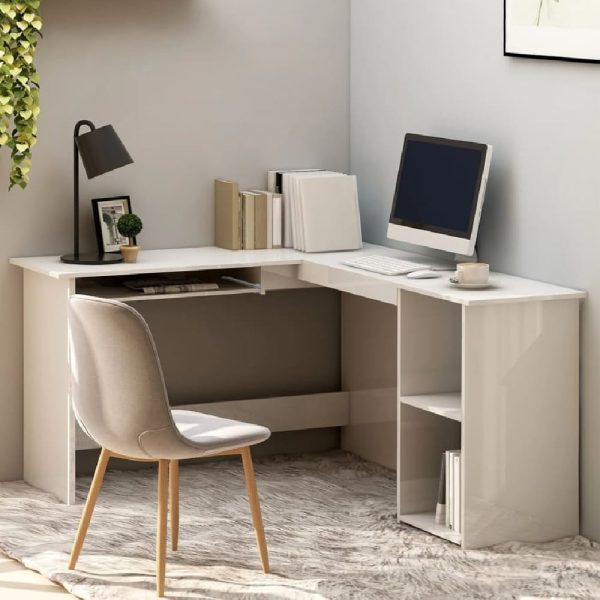 Aberdeen High Gloss Laptop Desk Corner In White | Bed Sava