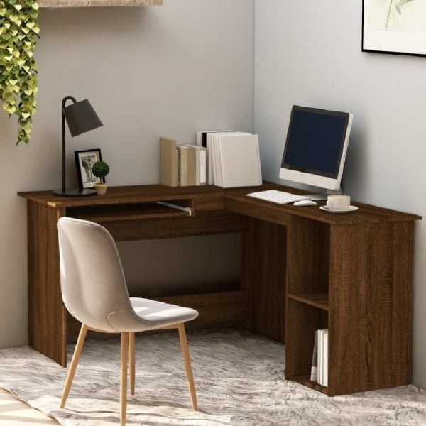 Aberdeen Wooden Laptop Desk Corner In Brown Oak | Bed Sava