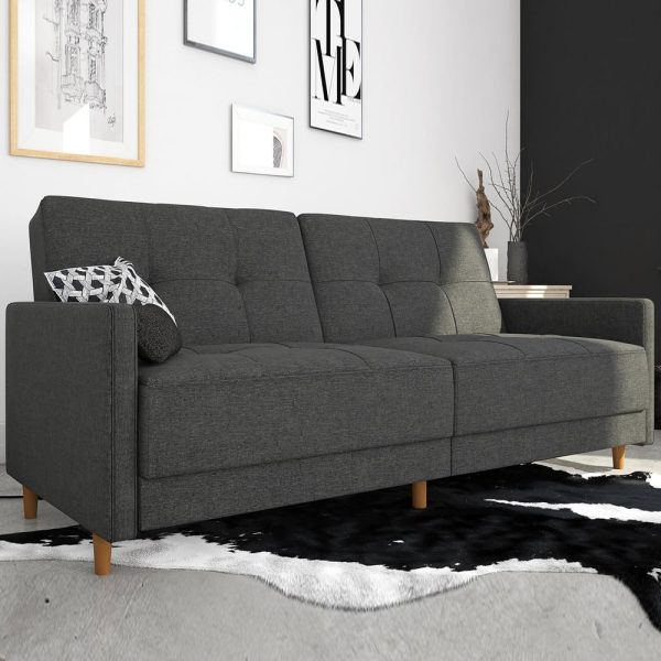 Abilene Fabric Sofa Bed With Oak Legs In Grey | Bed Sava