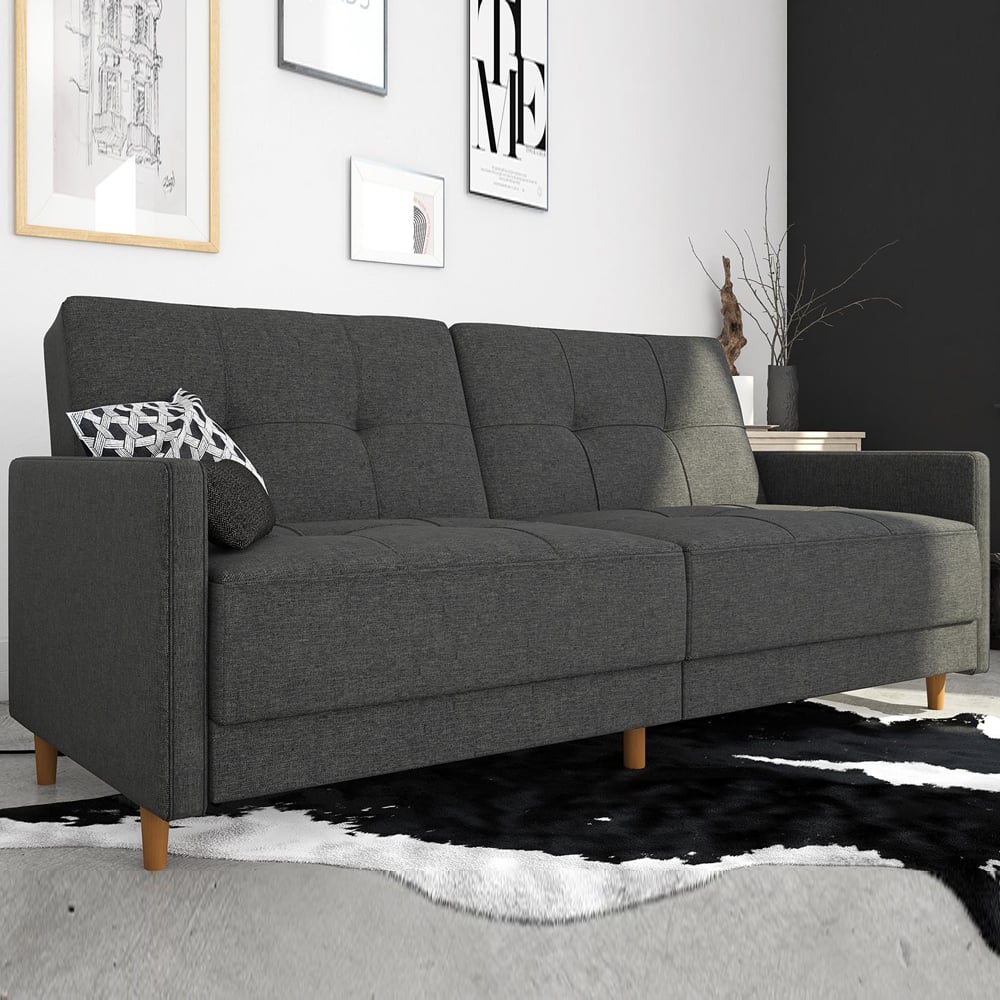 Abilene Fabric Sofa Bed With Oak Legs In Grey